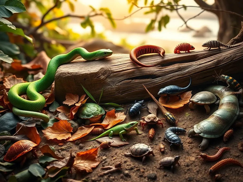 Varias criaturas reptantes en ambiente fotorealista