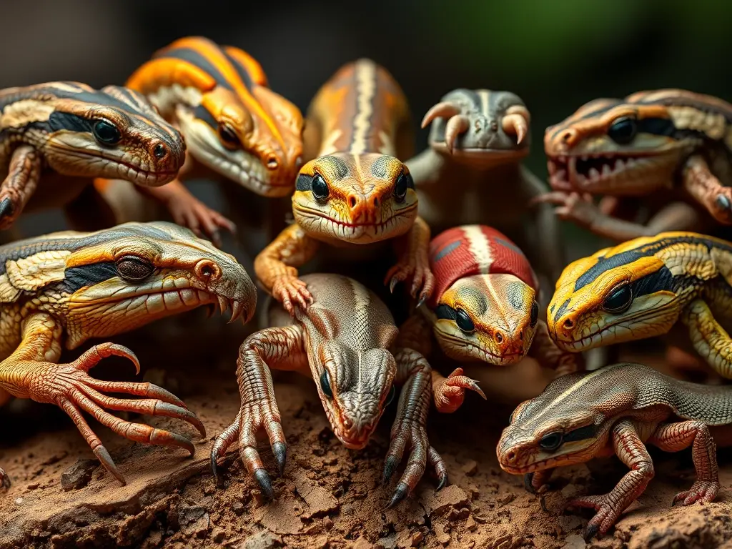 Imagen realista de diez animales exóticos en movimiento
