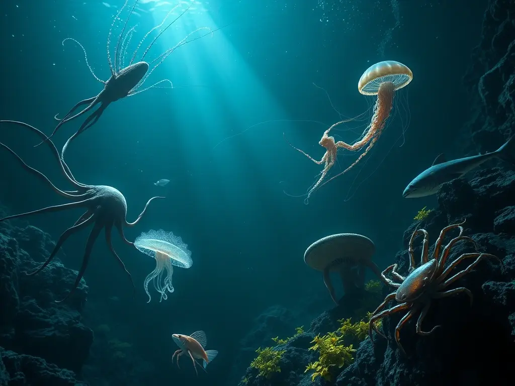 Fotorealismo submarino con diez criaturas abisales