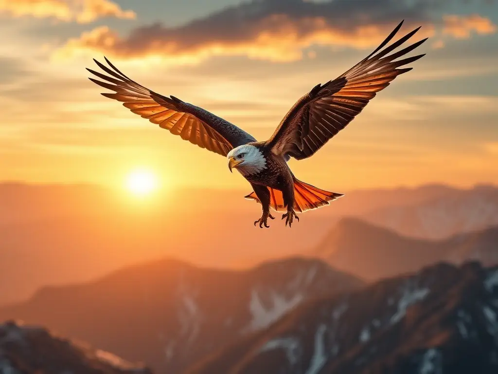Eagle en vuelo de amanecer, realismo máximo