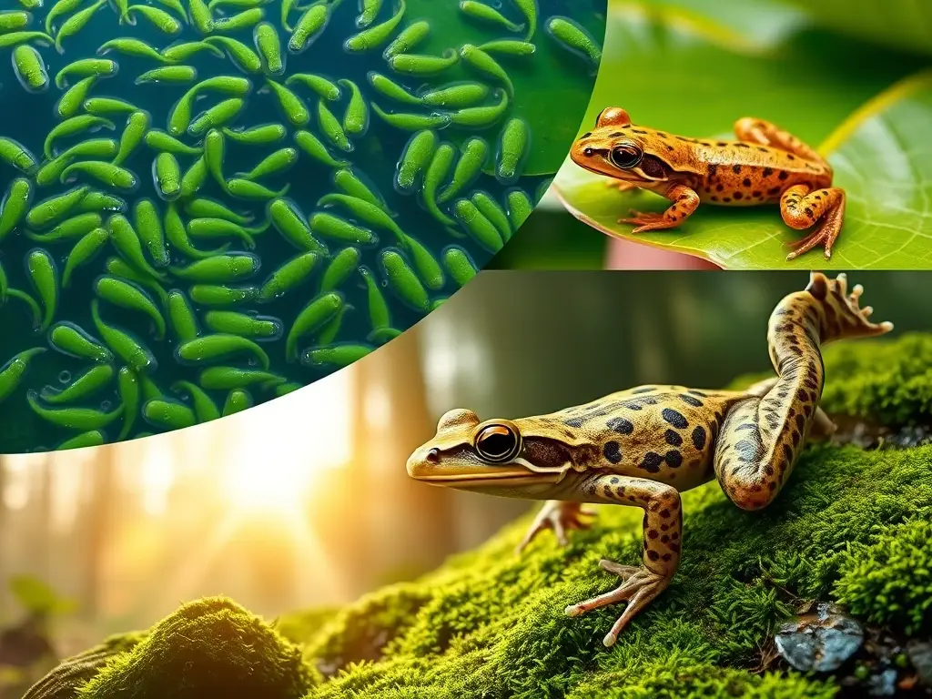 Collage fotorrealista del ciclo de anfibios