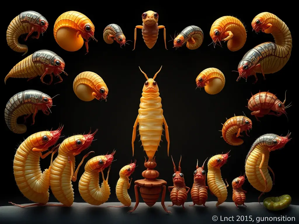 Fotorealista de 15 moluscos en metamorfosis, con detalles precisos
