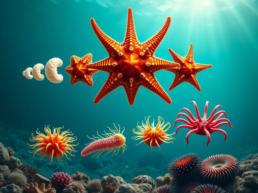 Ilustración fotorealista de metamorfosis radial marina