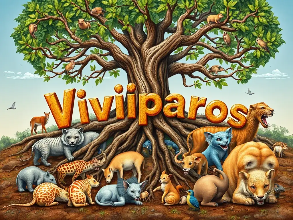 Arte realista de infographics sobre la evolución de la viviparidad en animales