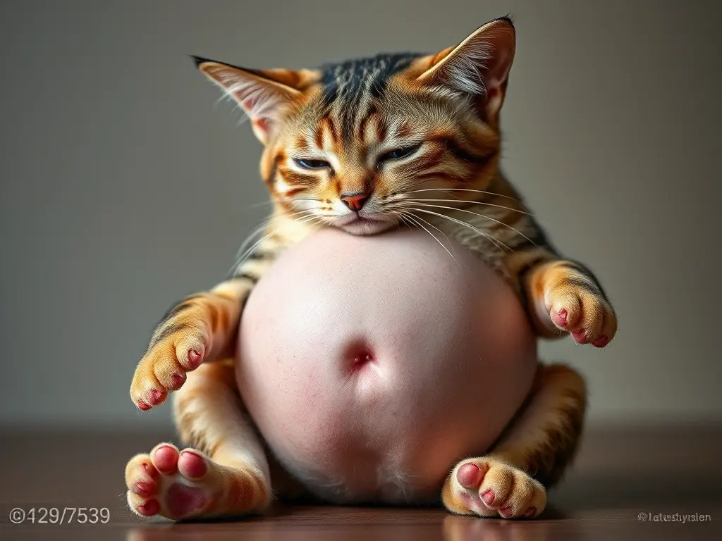 Fotografía realista de una gata gestante de 8K, detalladamente y con enfoque nítido