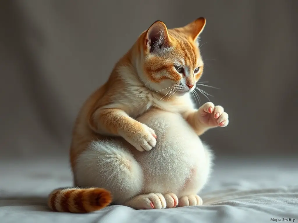 Fotografía realista de gata gestante con iluminación suave