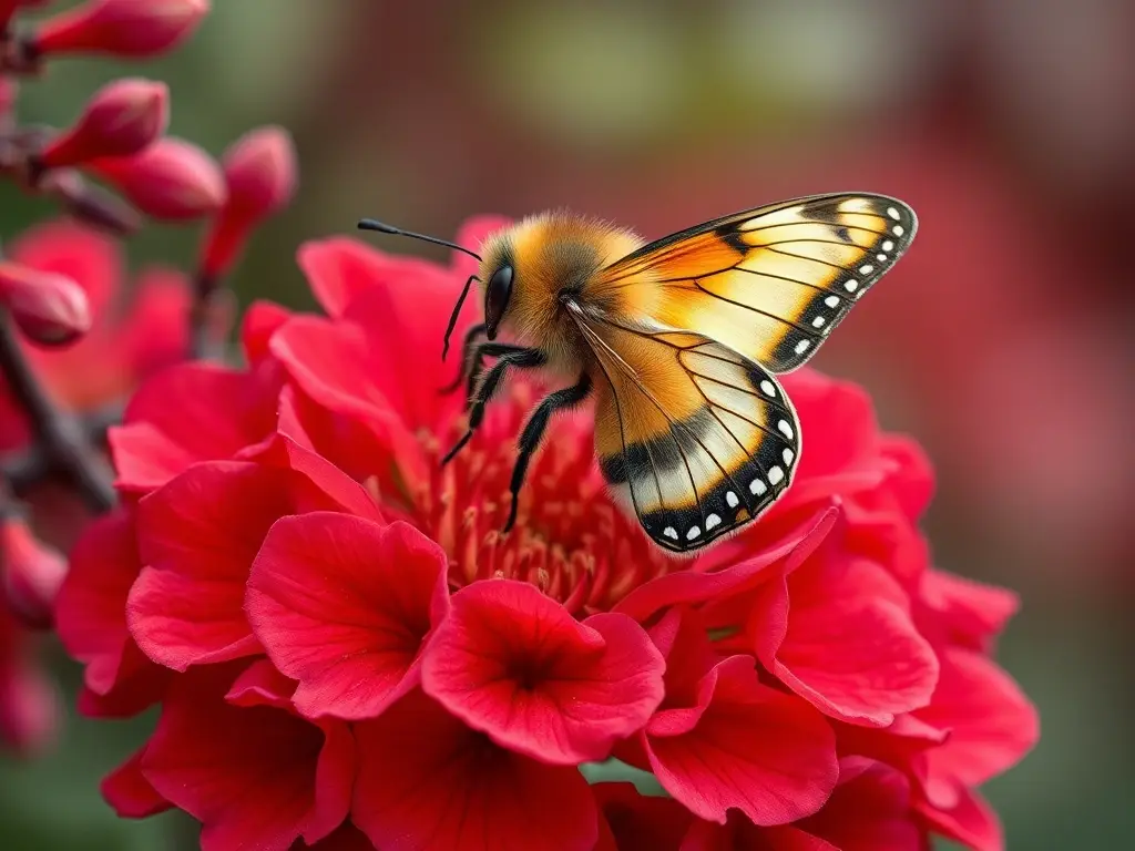 Foto realista de mariposa con flores y un degradado natural sin texto