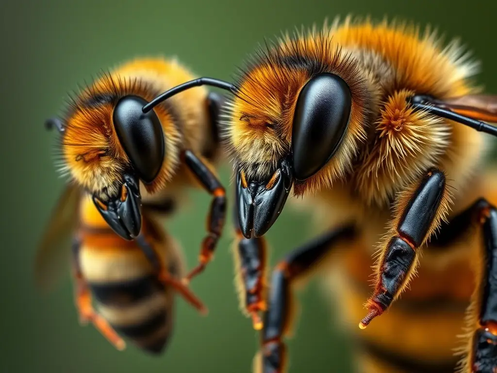 Imagen realista de abeja melífera y abeja gigante, sin texto
