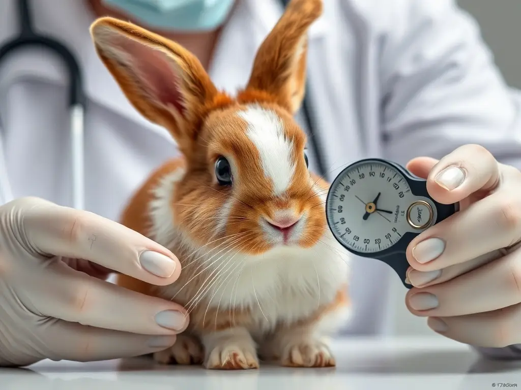 Fotorealista, 8k, veterinario examinando conejo, sin texto ni logo