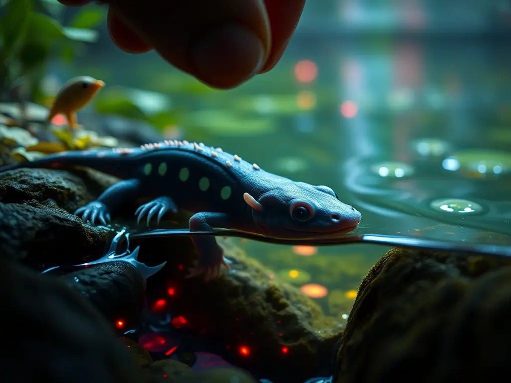 Axolotl de alta resolución, acuático y bioluminescente
