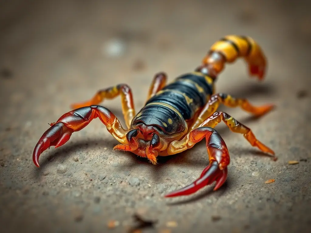 Ilustración realista de un scorpion venenoso con foco en detalles y características