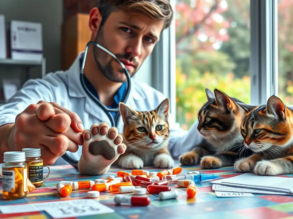 Un veterinario observa a gatos con empatía