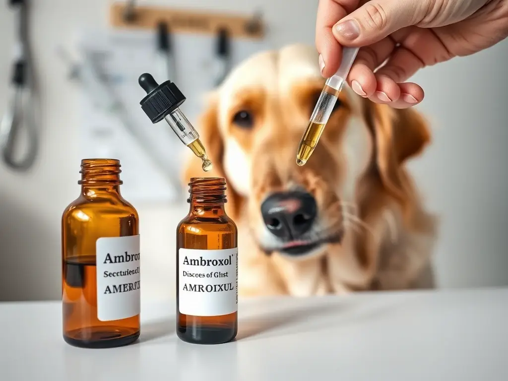 Perro tranquilo recibe Ambroxol con precisión veterinaria