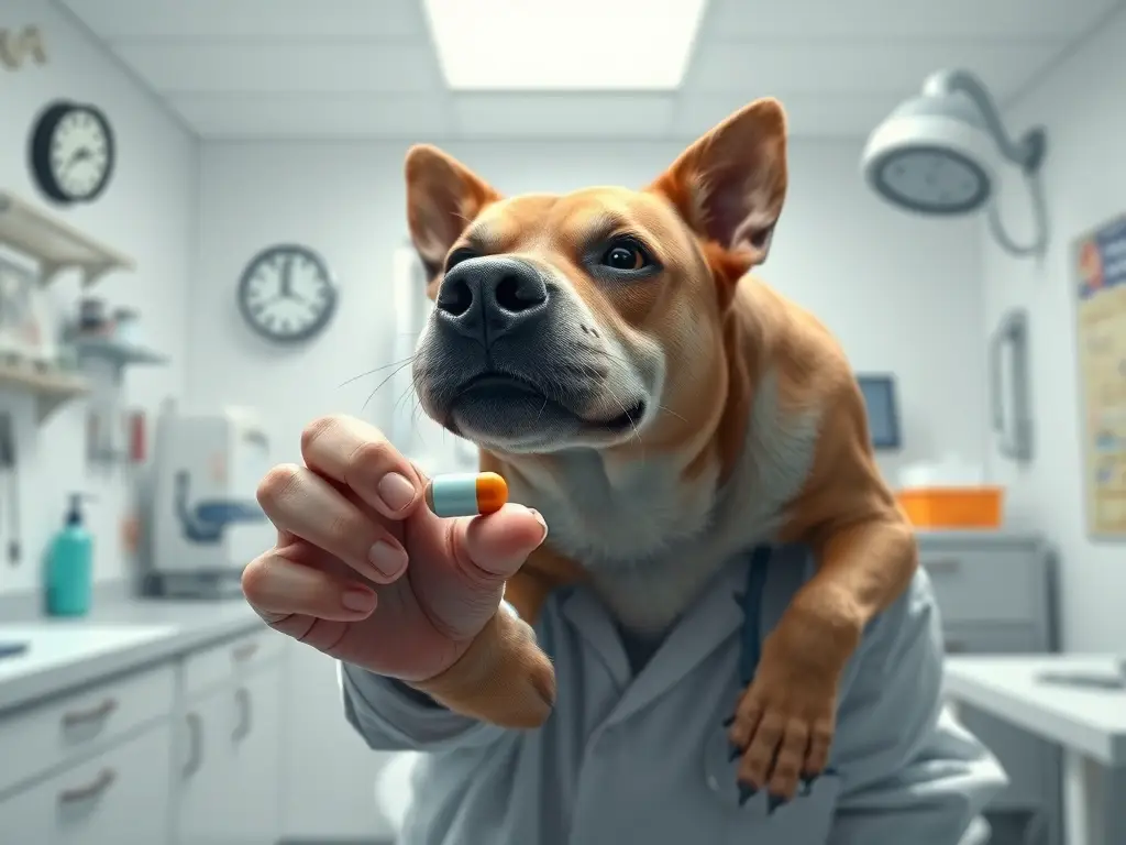 Ilustración realista de un veterinario con ambroxal en una habitación blanca