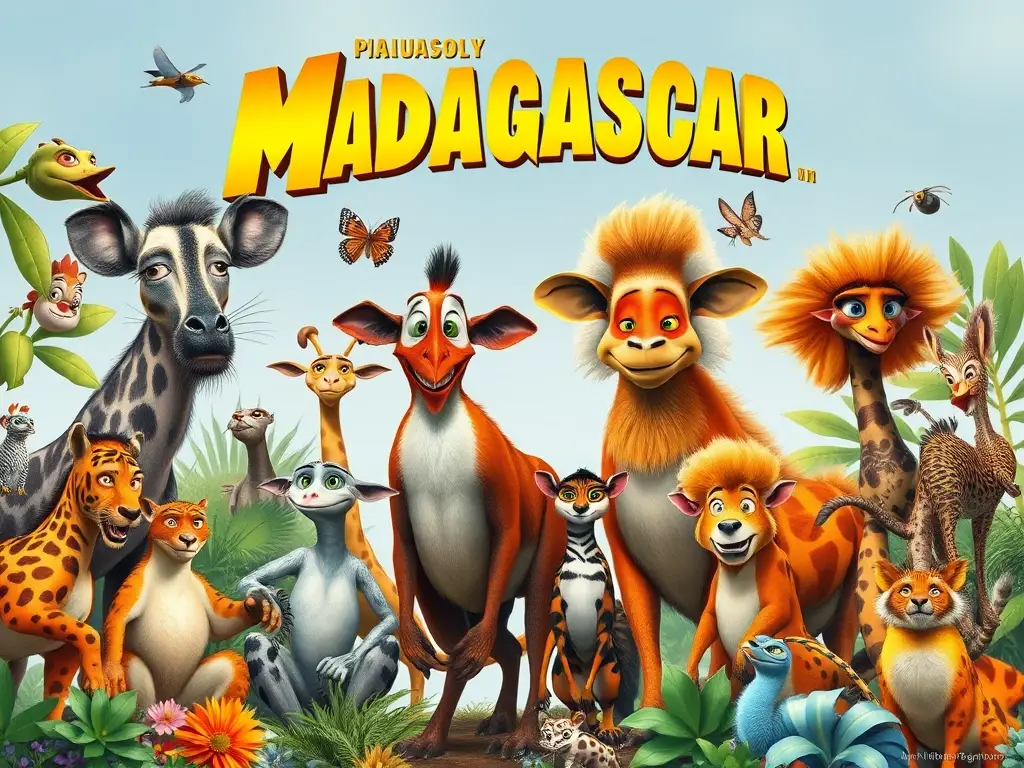 Fotorealista, 8K, animales de Madagascar con texturas detalladas