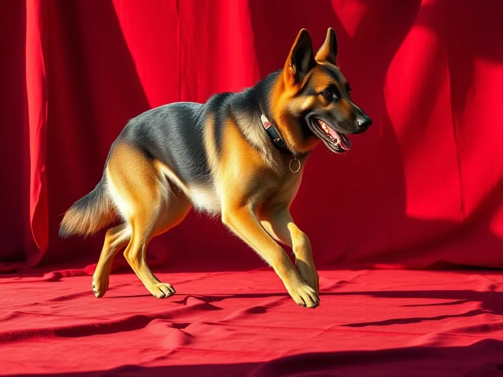 Foto realista de un perro aleman Shepard en movimiento