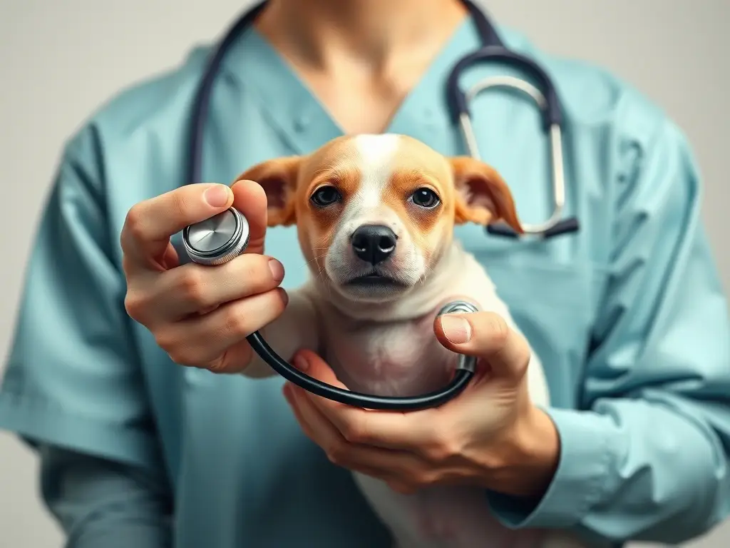 Illustration realista de veterinario con perro y herramientas
