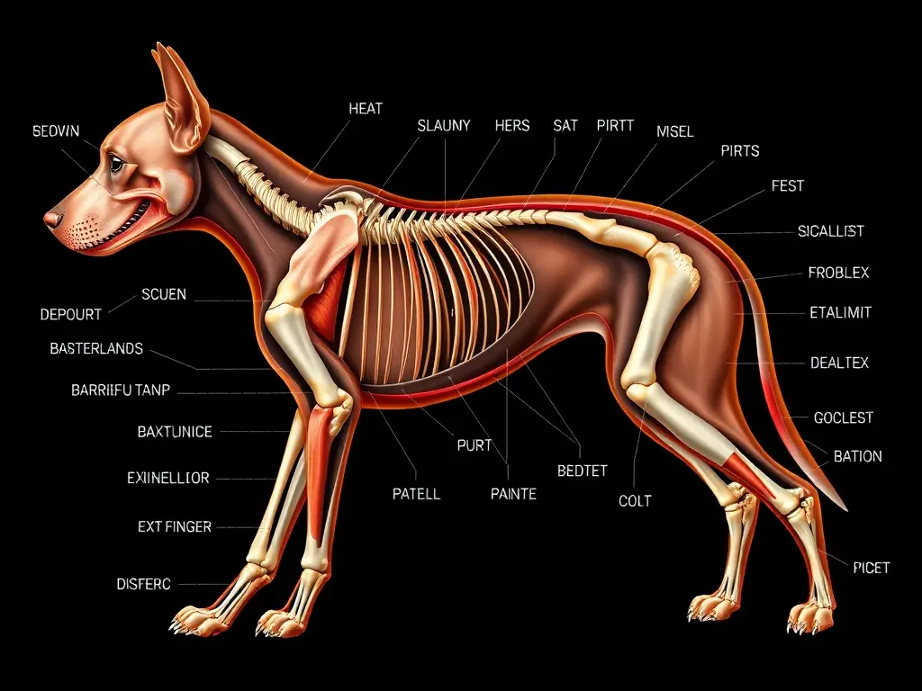 Plano detallado y realista de la anatomía canina en estilo de revista