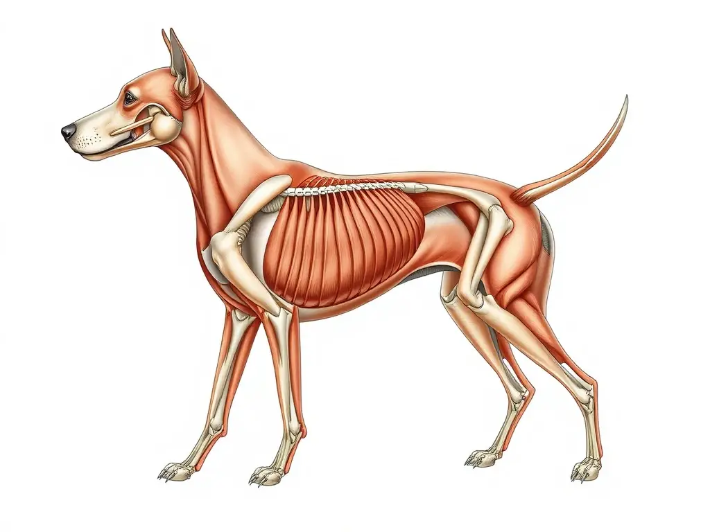 Illustration de perro anatomica 8k con musculatura y cuerpo en movimiento