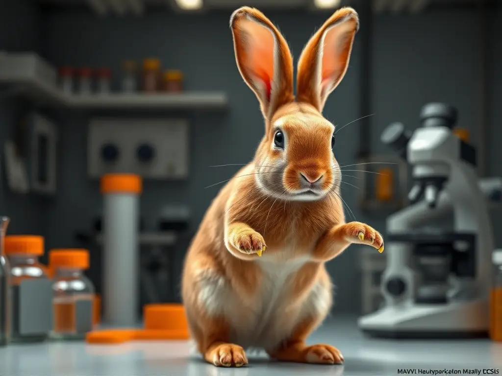 Foto realista e científica de conejo ibérico, detallado y en laboratorio