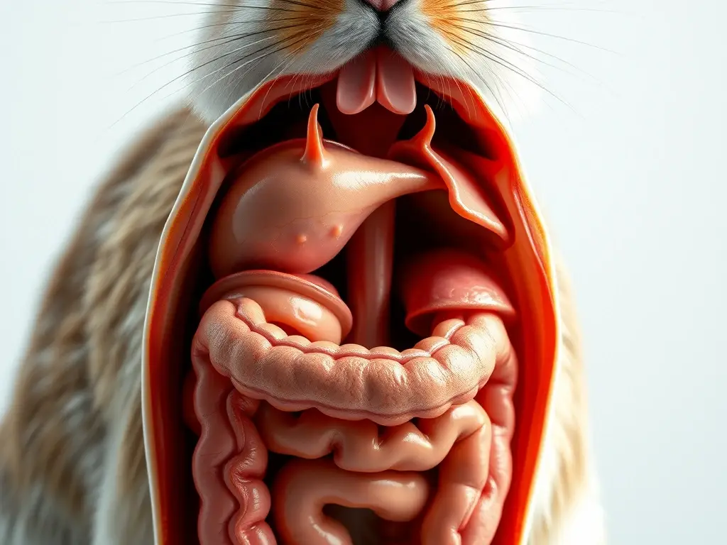 Ilustración fotorrealista del sistema digestivo del conejo