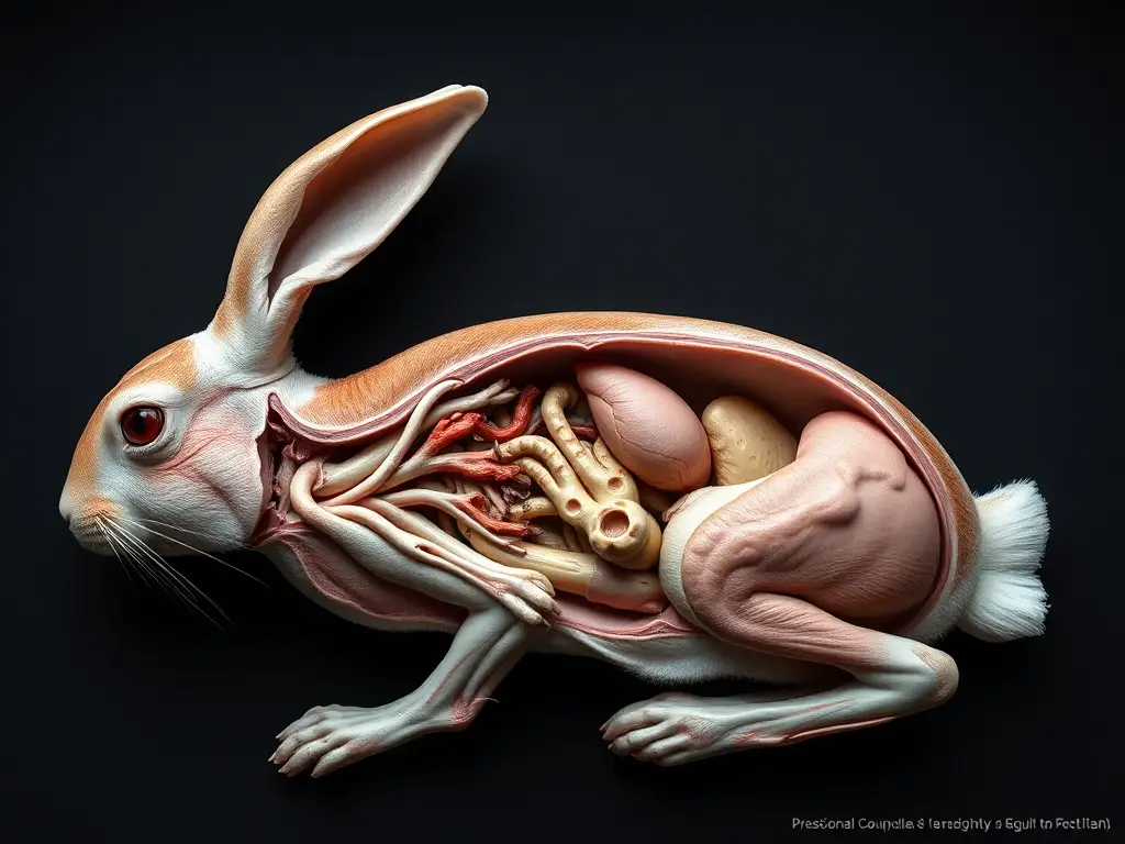 Imagen realista y detallada de la anatomía de un conejo descompuesto