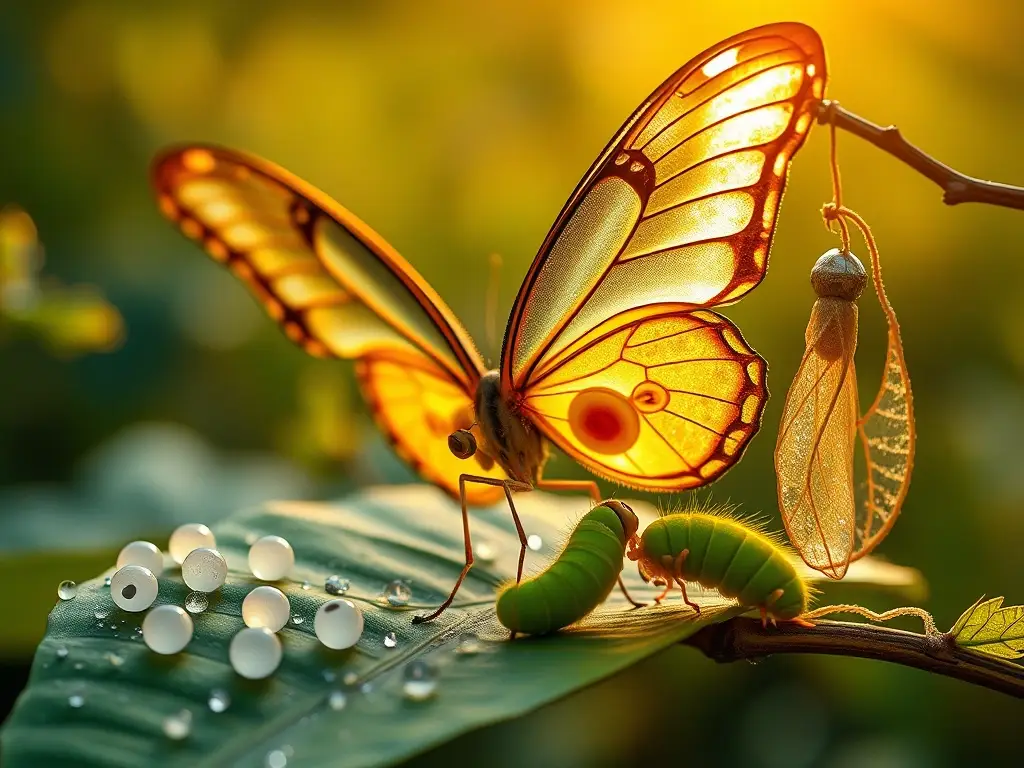 Macro fotorealista del ciclo y anatomía mariposa