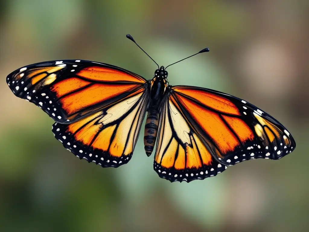 Una foto realística de una mariposa monarca con alas adornadas de piedras preciosas