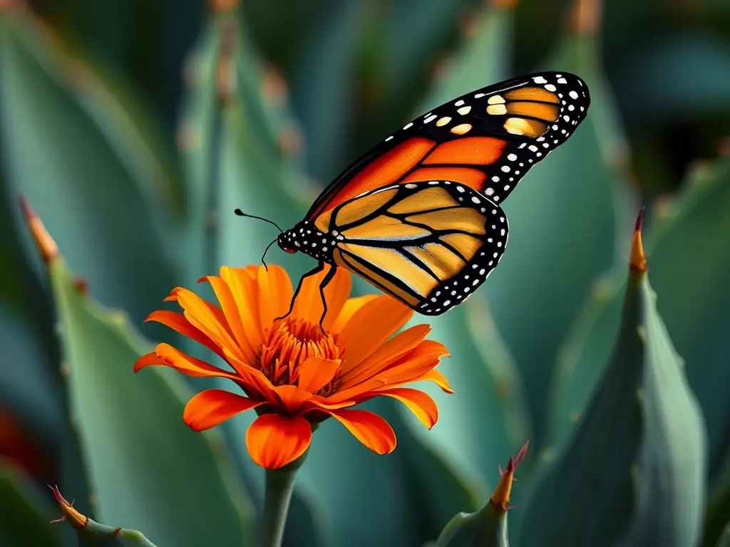 Foto realista de mariposa monarca en agave