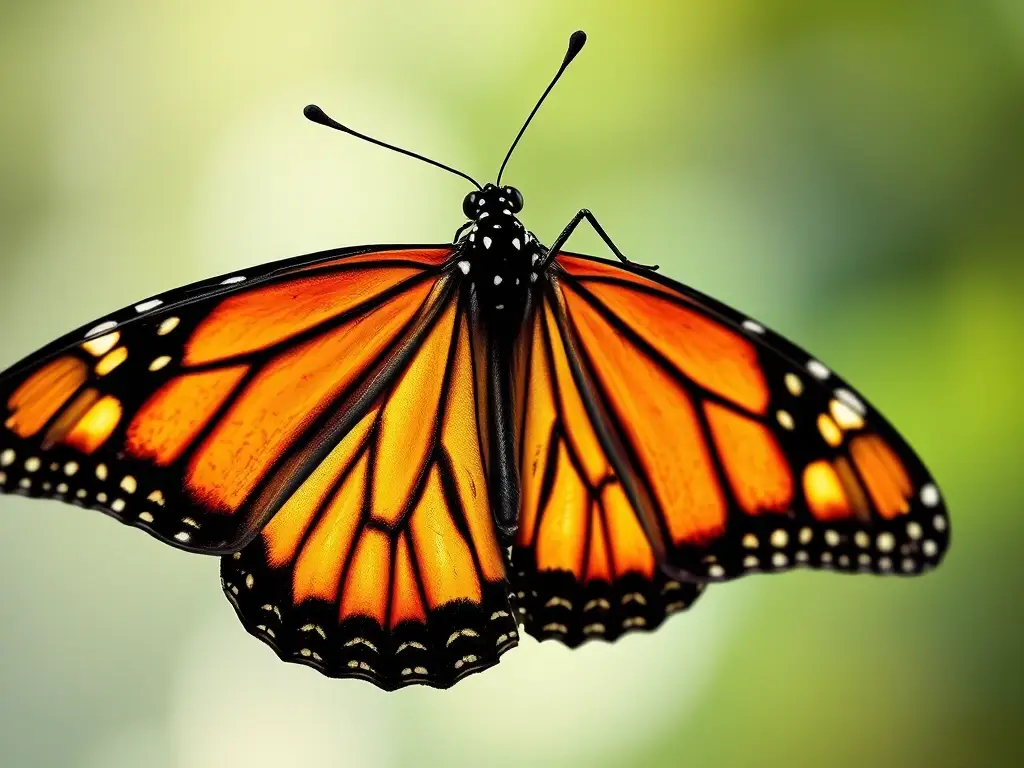 Foto realista de mariposa monarca detallado con veinas y escamas