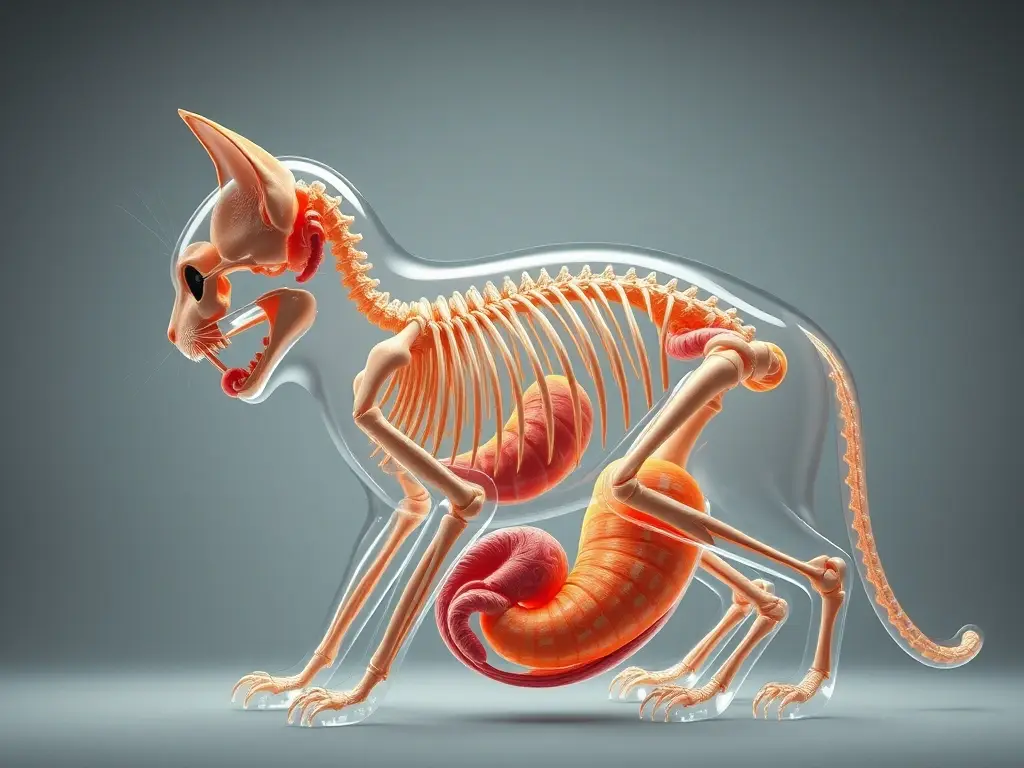 Ilustración fotorealista de anatomía felina interior