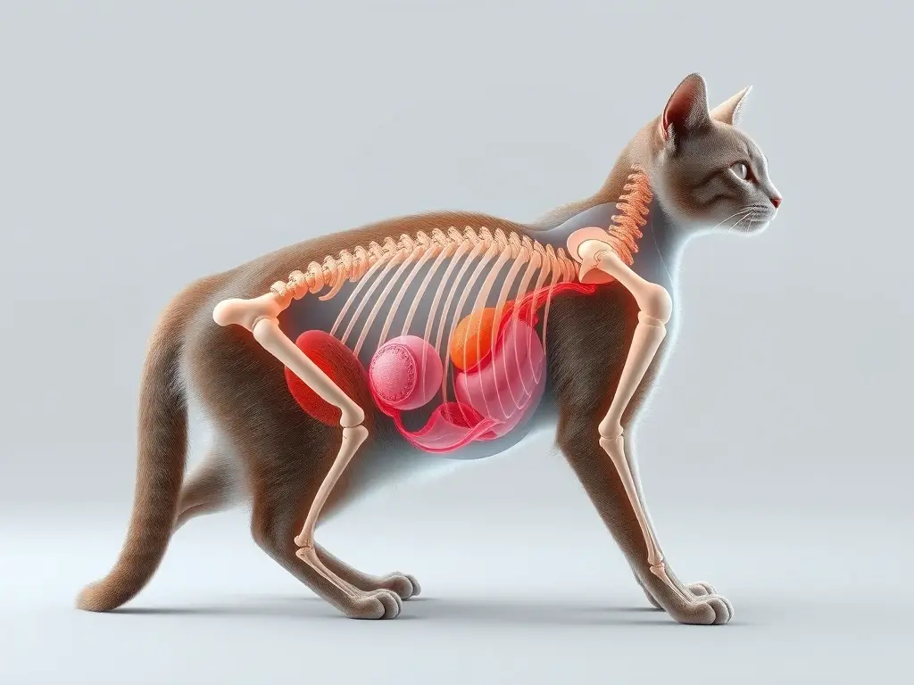Gato fotorealista mostrando su anatomía interna