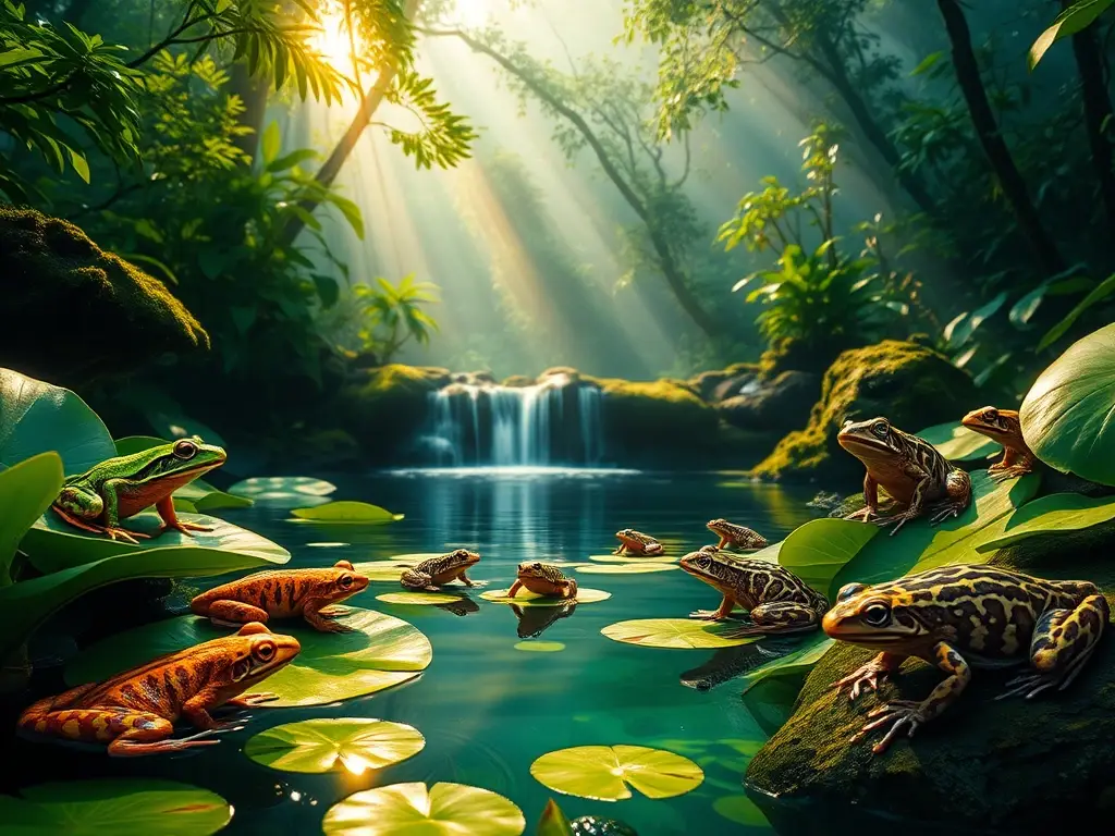 Amanecer en selva, anfibios vibrantes, conservación urgente