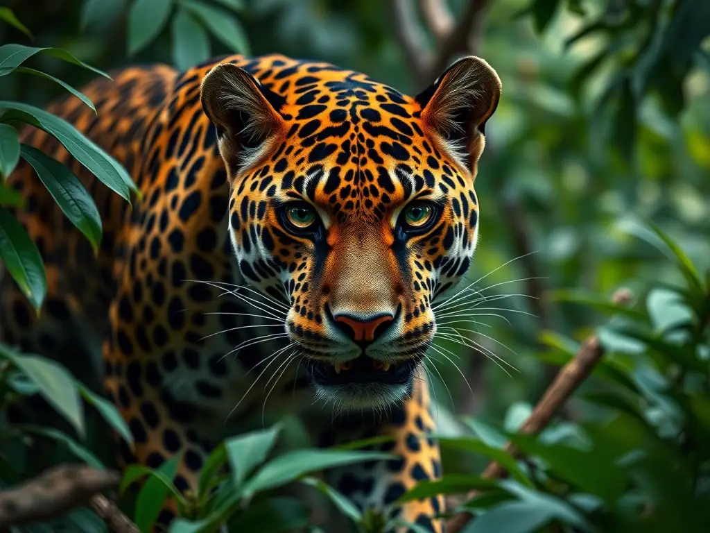 Fotografía realista de un jaguar en jungla brasileña