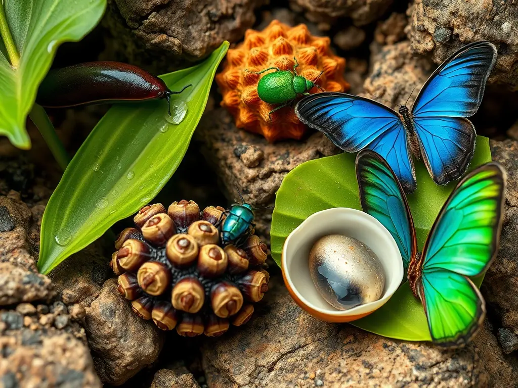 Macro vibrante de naturaleza, insectos y moluscos