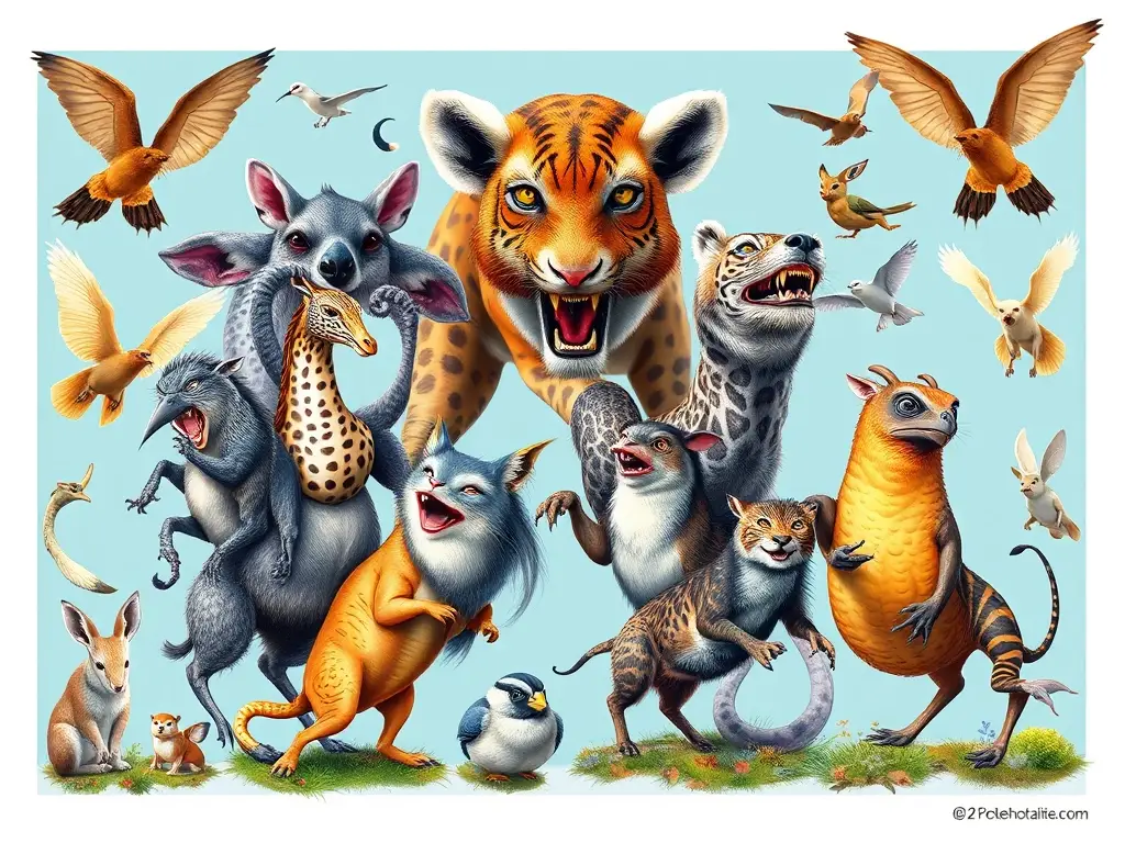Ilustración fotorealista de un libro con animales extintos y letras B y V