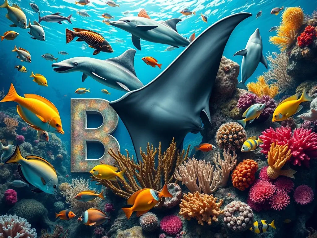 Fotografía realista de ballenas, corales y peces marinos