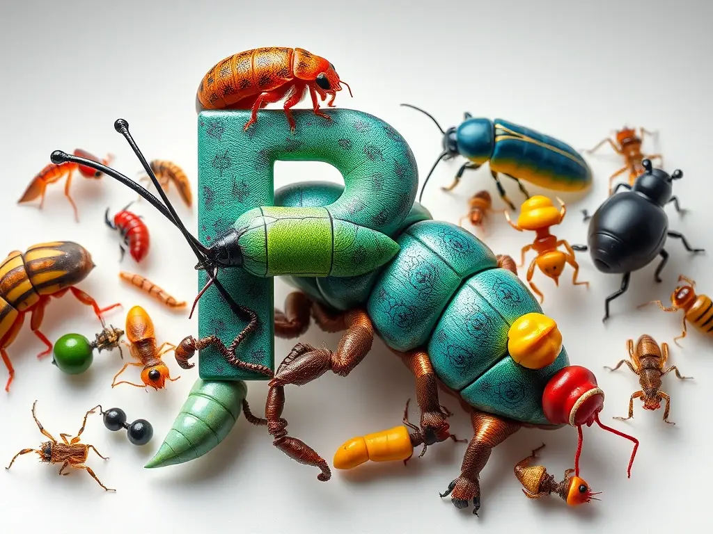 Fotografía realista de invertebrados con nombres en inglés y español para un artículo