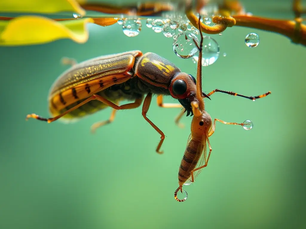 Escena submarina hiperrealista de insectos respiratorios