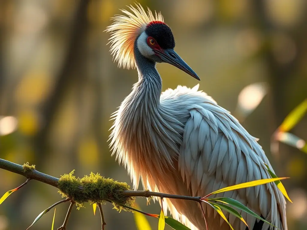 Foto de un representativo águila manchú en un bambú con luz dorada