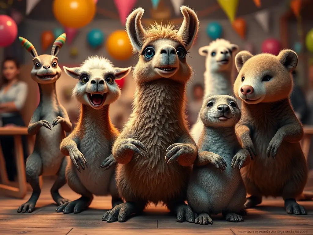 Fotorealista obra de arte: animales exóticos en fiesta
