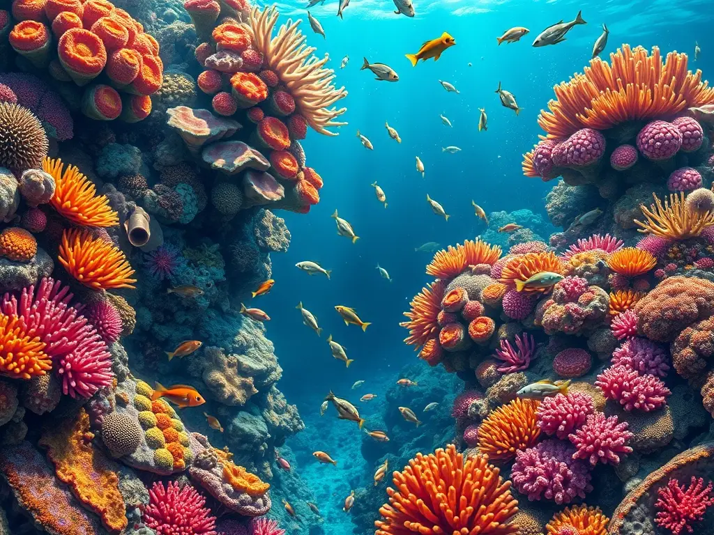 Imagen realista de coral con vida abundante