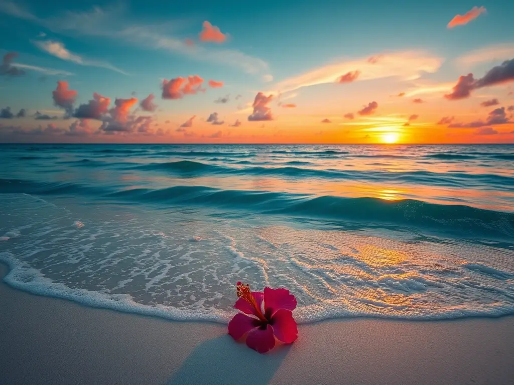 Un paisaje bucólico al atardecer en la playa