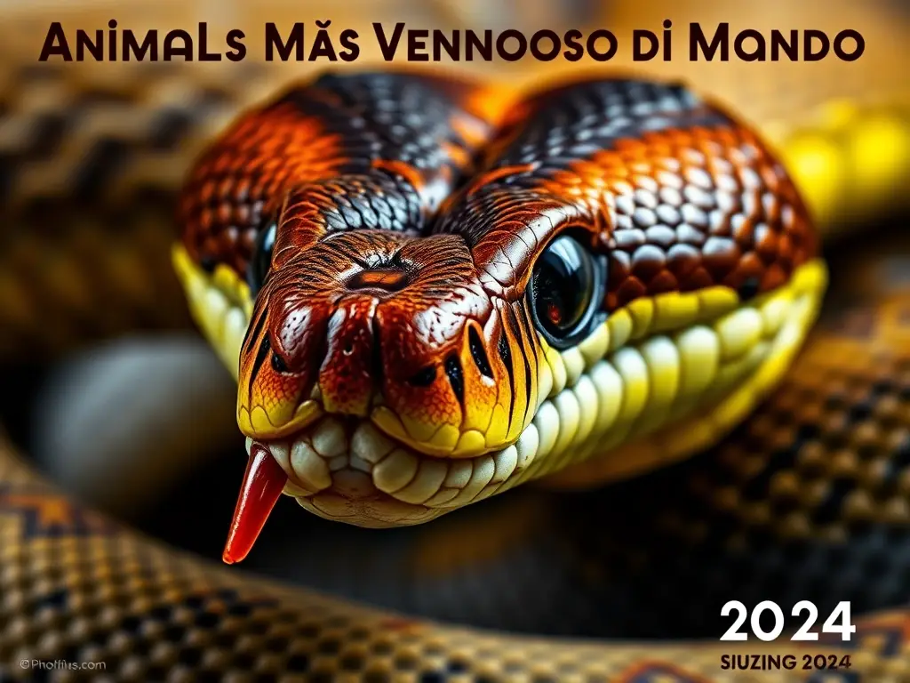 Fotografía realista de una víbora venenosa con detalles finos