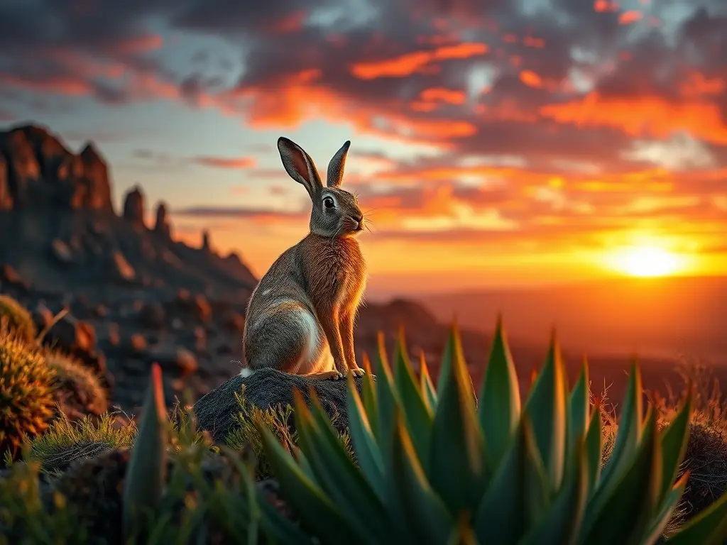 Un hares majestuoso en un paisaje volcánico