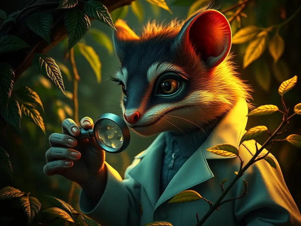 Rendering de un olinguito en un entorno de jungla realista