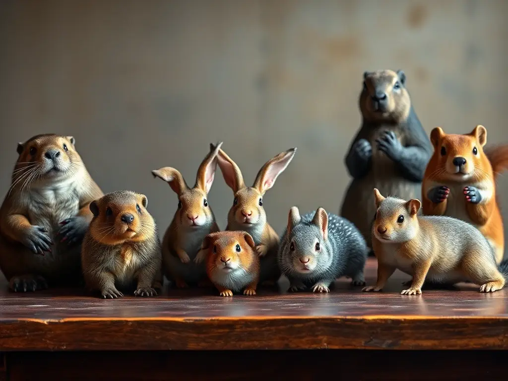 Tabla de animales domesticados, hiperrealista y detallada