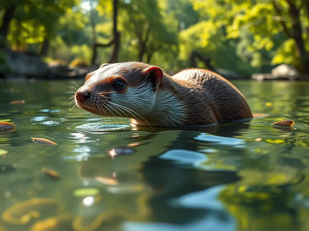 Mamífero acuático elegante en río brillante