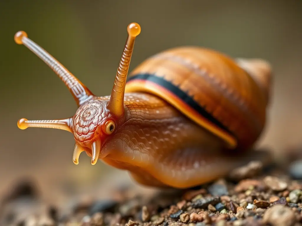 Foto realista de un caracol terrestre con musgo, sin huesos