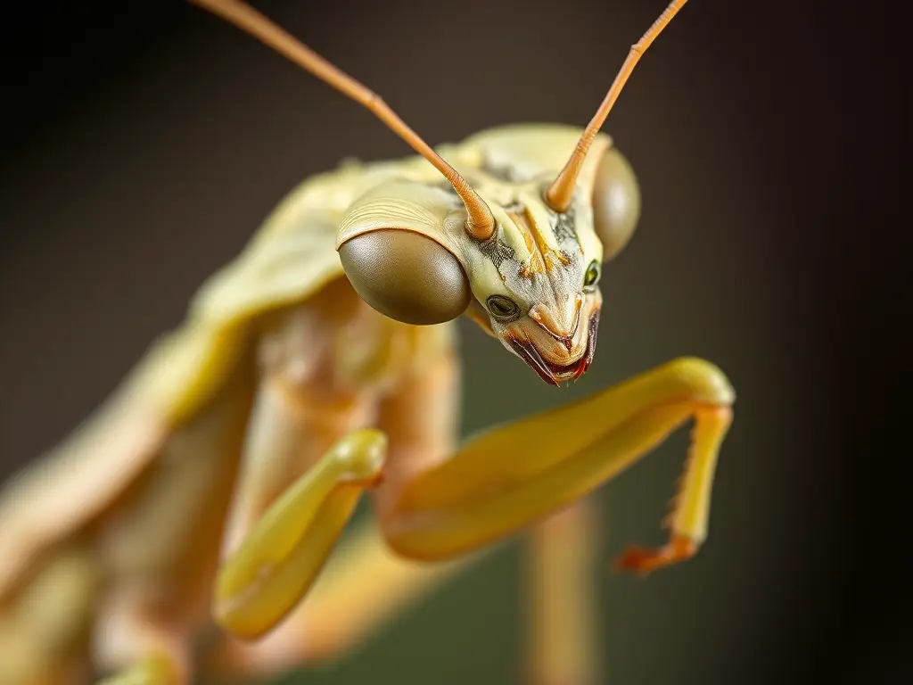 Fotografía realista de un insecto mantis, científica, precisa